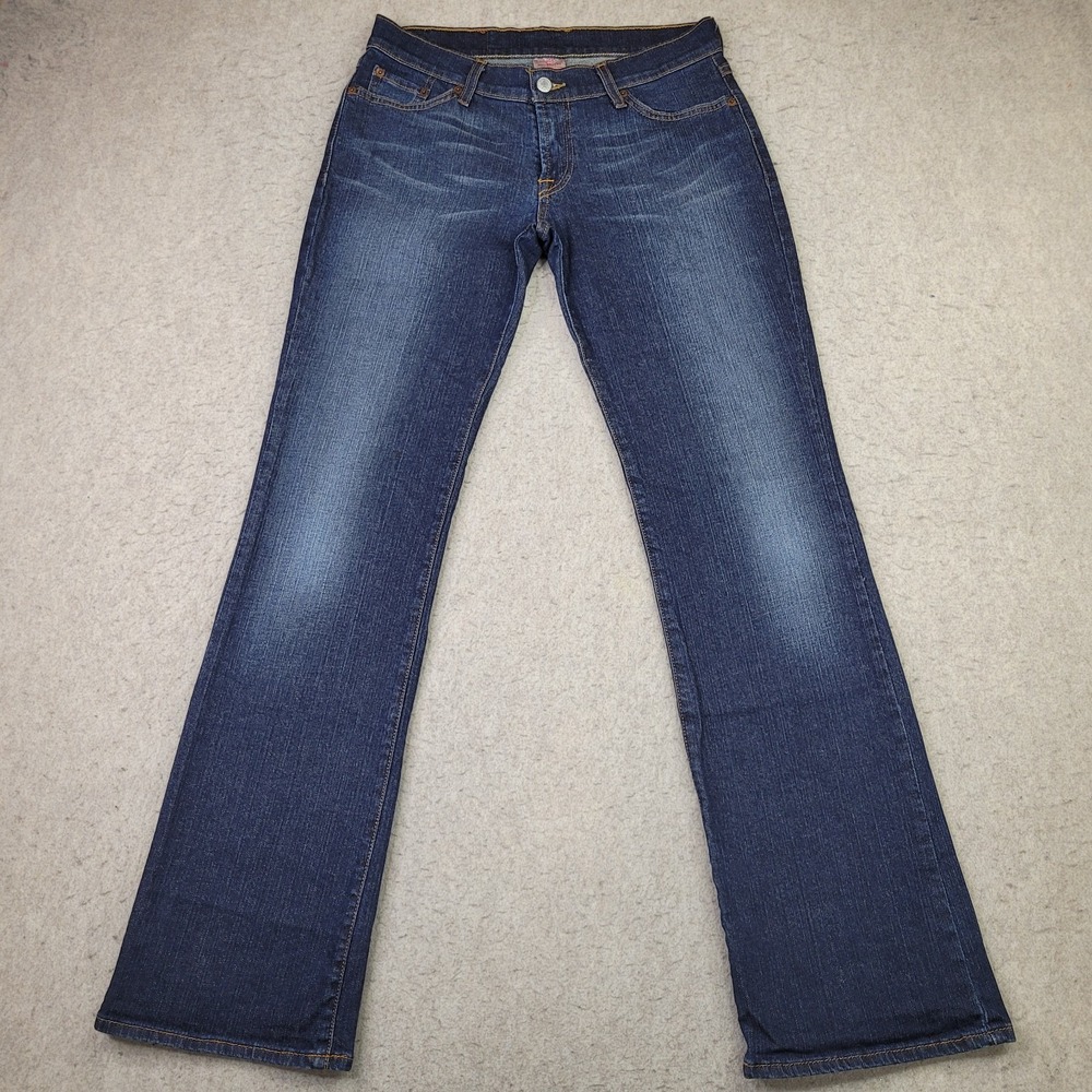 Lucky Brand Dungarees Mid Rise Flare Dark Blue Stretch Jeans Womens Size 30W 33L